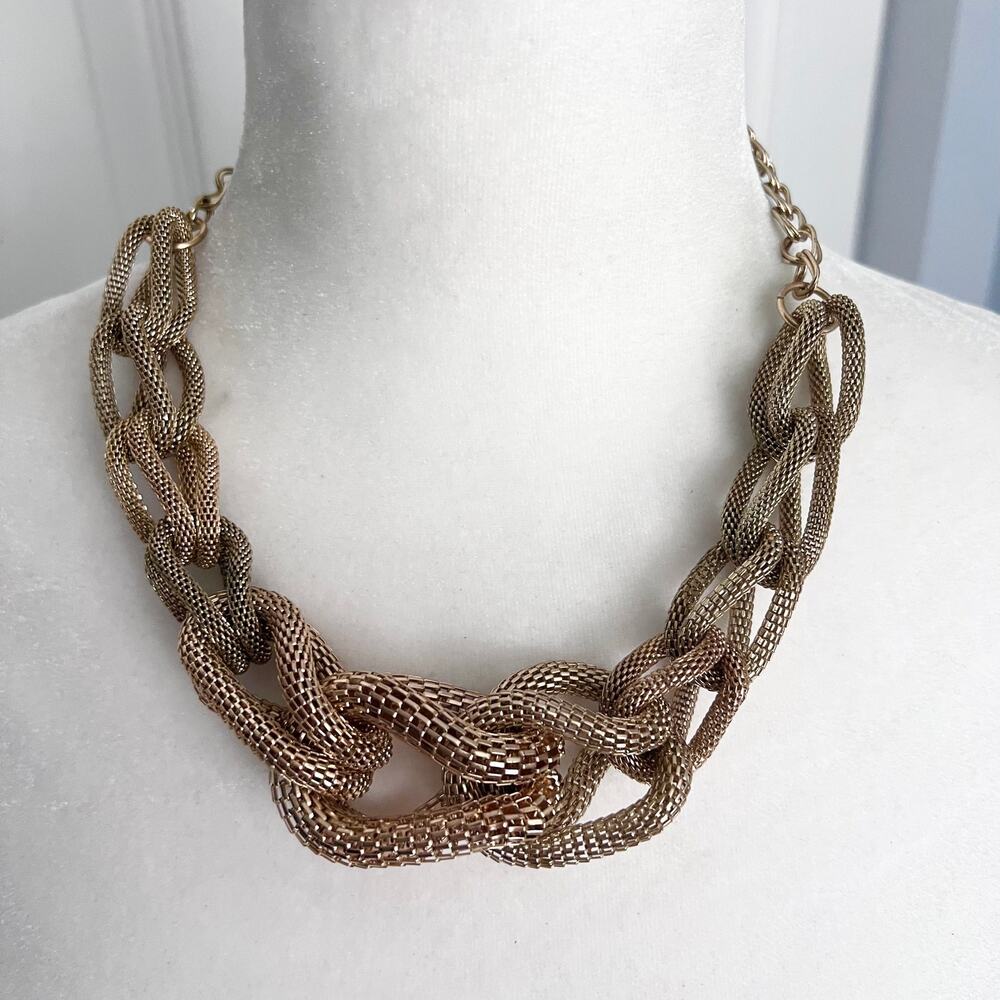 Gold ombre woven mesh chain snakeskin chunky statement necklace